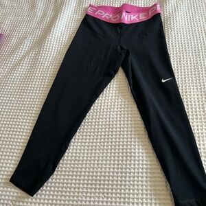 Nike Pro Women’s Black Leggings with Pink Elastic Waistband